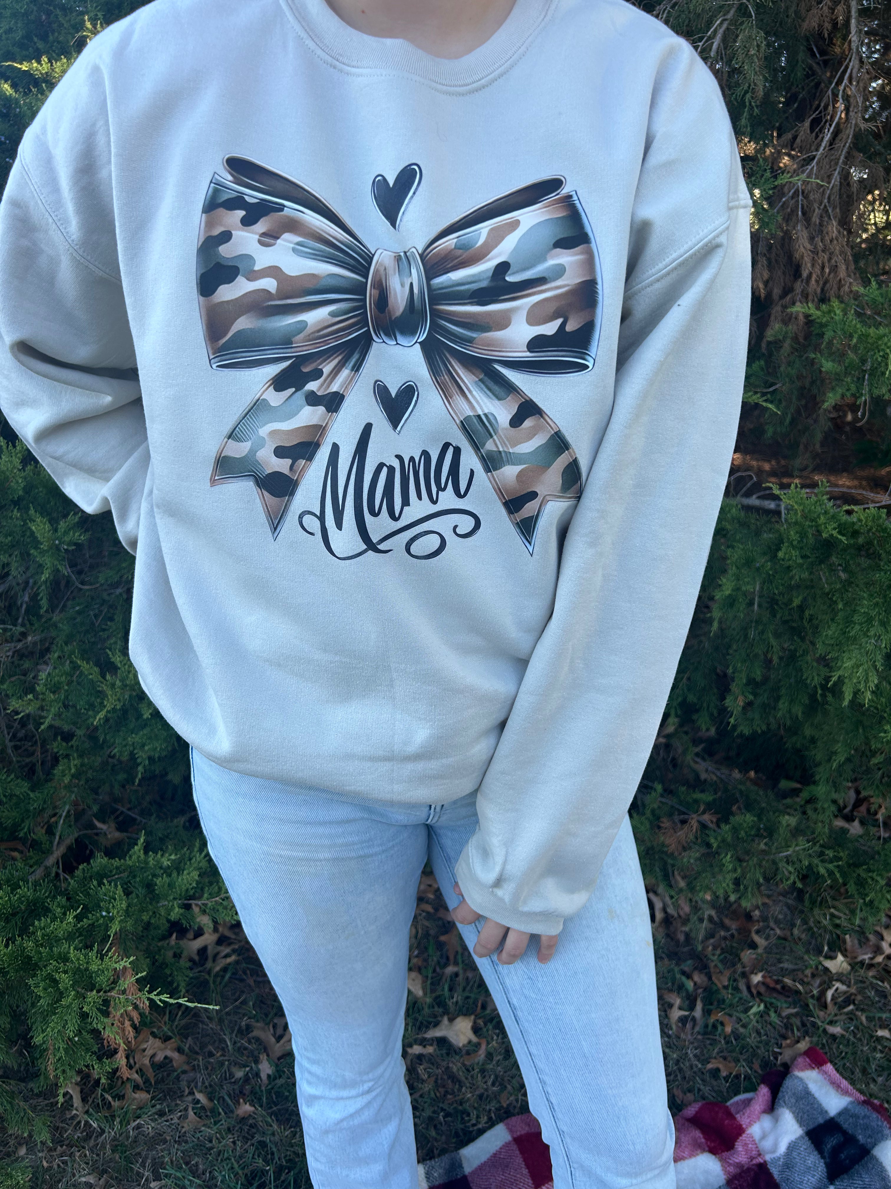 Camo mama bow sweatshirt